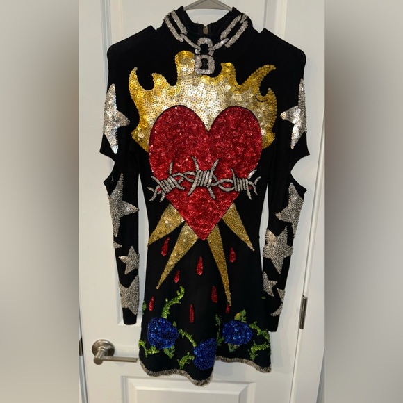 ~SUPER RARE~ DISCOUNT UNIVERSE Bleeding Heart Lover Multicolor Sequin Dress Sz.S - Picture 4 of 9